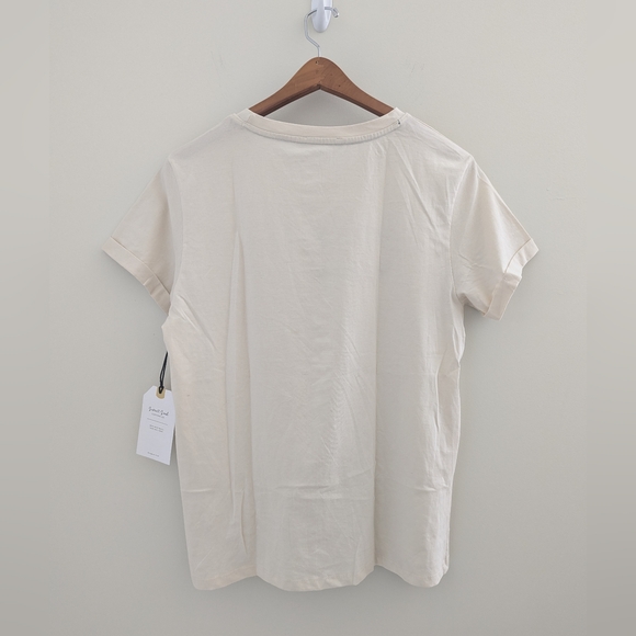 NWT Embroidered Cuffed Sleeves T Shirt WOMENS M/ L Happy Dog Happy Life Beige - Picture 5 of 13